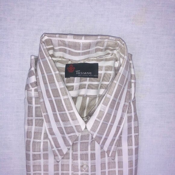 Vintage 70s Tuscany Dress Shirt Mens Size 16.5 33 White Gray Long Sleeve NEW - Picture 2 of 8